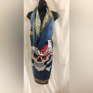 Ed hardy blue multi iconic Ed Hardy Love Kills Slowly skull red heart scarf wrap